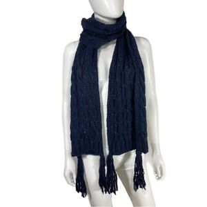 Hollister Navy Blue Cable Knit Warm Fringe Scarf